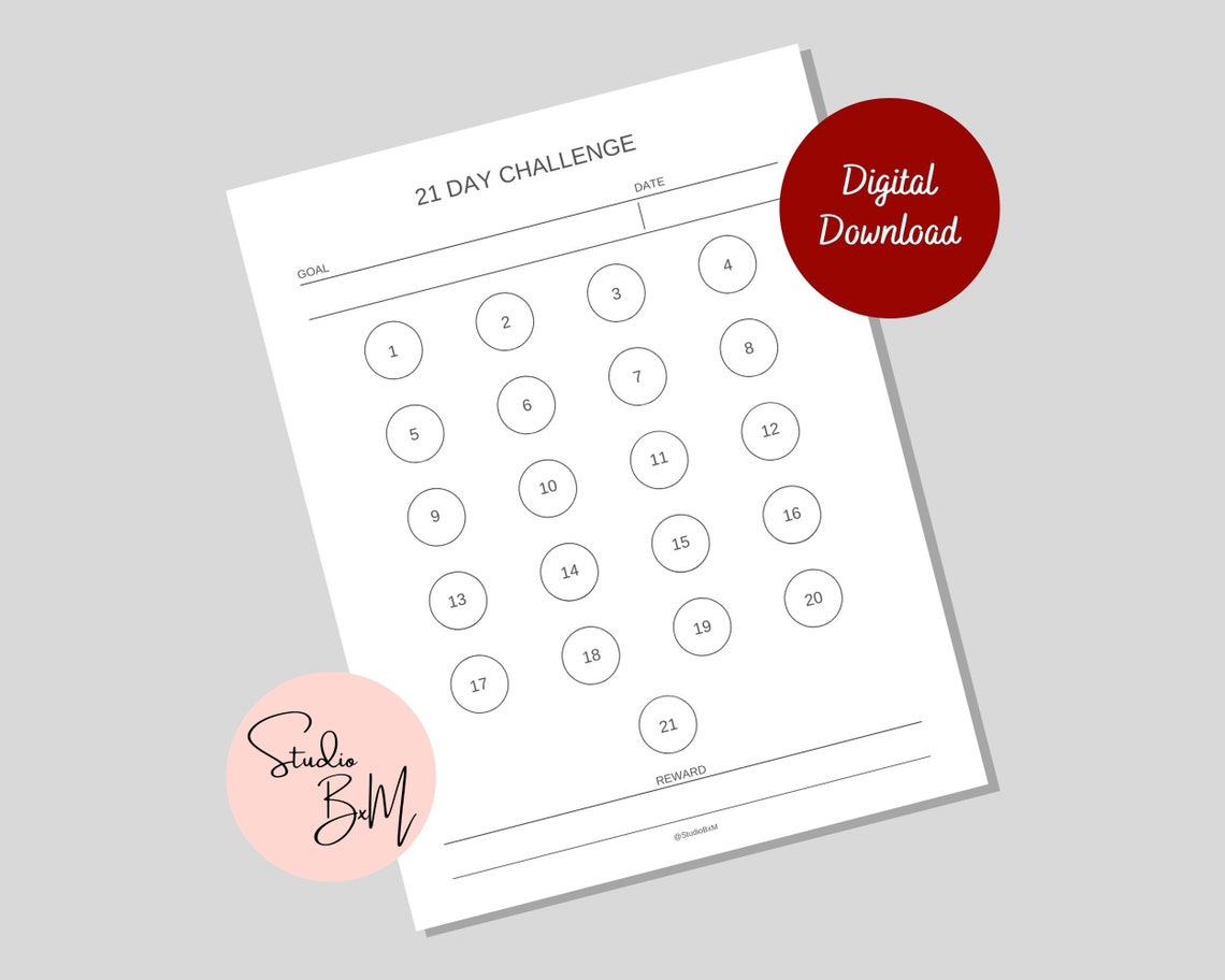 21 Day Challenge Printable Habit Tracker Daily Goal Tracker Routine ...