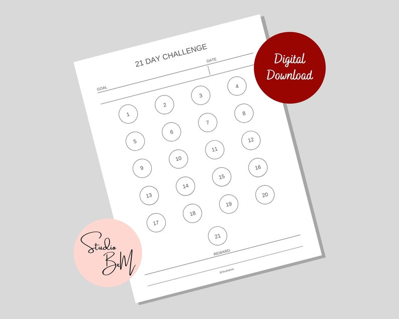 21 Day Challenge Printable Habit Tracker Daily Goal Tracker Routine ...