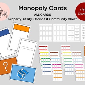 Monopoly Karten, alle Monopoly Karten, Eigentum, Nutzen, Chance und Gemeinschaftstruhe, Sofortiger Download, druckbarer digitaler Download