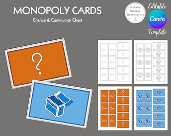 Monopoly Cards Editable Canva Template, Chance and Community Chest, Custom Monopoly Game, Printable Digital Download, Instant Download