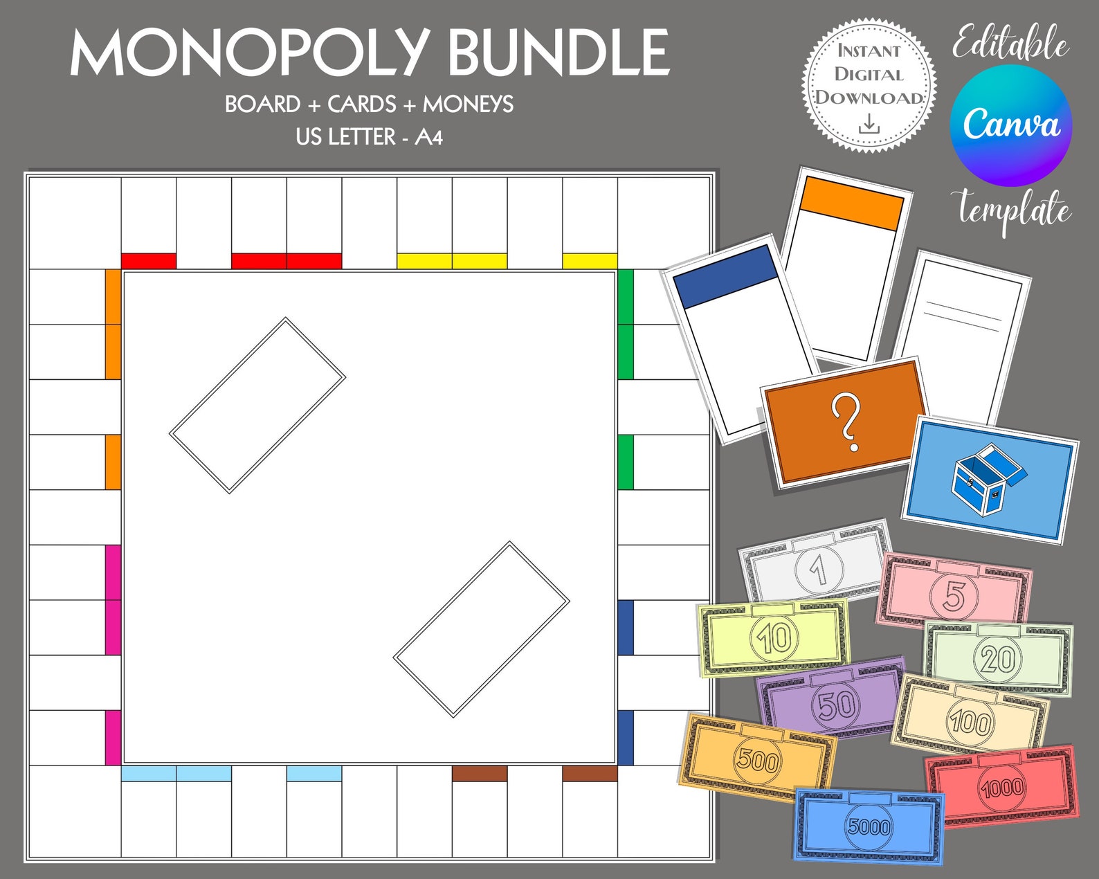 Editable Monopoly Bundle Canva Blank Monopoly Template custom Monopoly ...