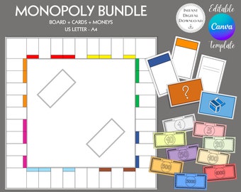 Editable Monopoly Bundle Canva | Blank Monopoly Template |Custom Monopoly Game|Digital Download |Blank Monopoly |Board Game Template |DIY