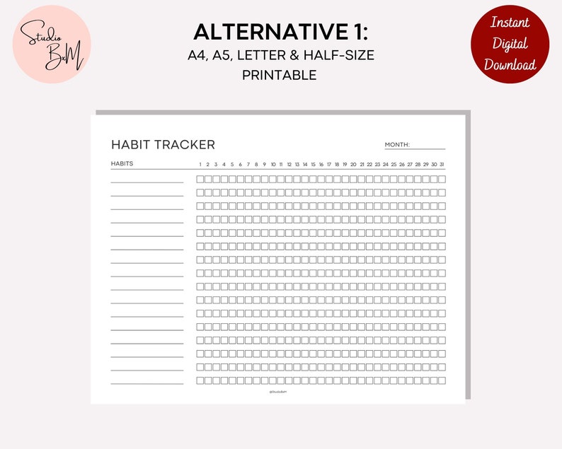Monthly Habit Tracker Printable Minimalist Tracker Template - Etsy