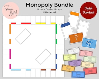 Monopoly Bundle | Blank Monopoly Template |Custom Monopoly Game|Digital Download |Blank Monopoly |Board Game Template |DIY| Instant Download
