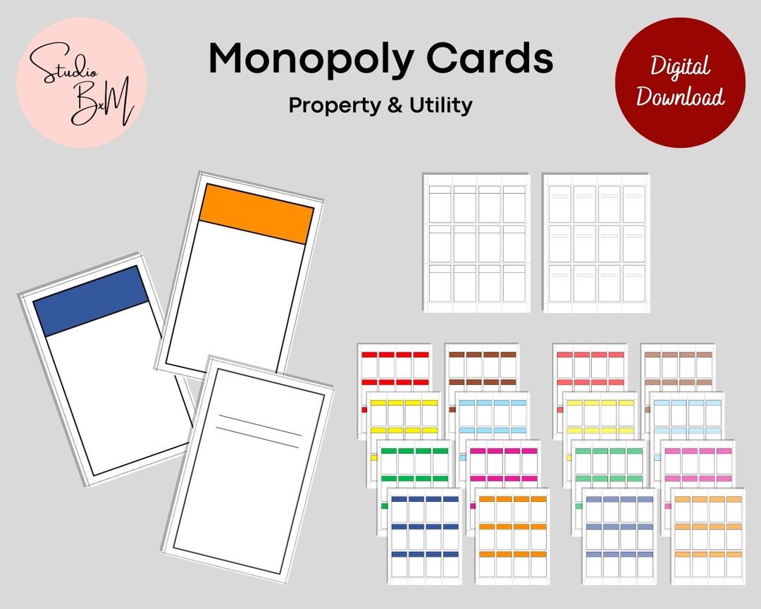 Monopoly Cards Blank Monopoly Cards Custom Monopoly Game Digital