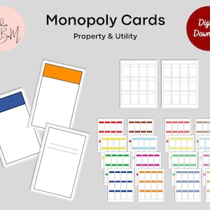 Cartes Monopoly | Cartes Monopoly vierges | Jeu Monopoly personnalisé | Téléchargement numérique | Cartes de propriété | Téléchargement instantané