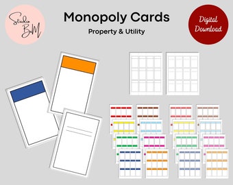 Monopoly Cards | Blank Monopoly Cards | Custom Monopoly Game | Digital Download | Property Cards | Instant Download