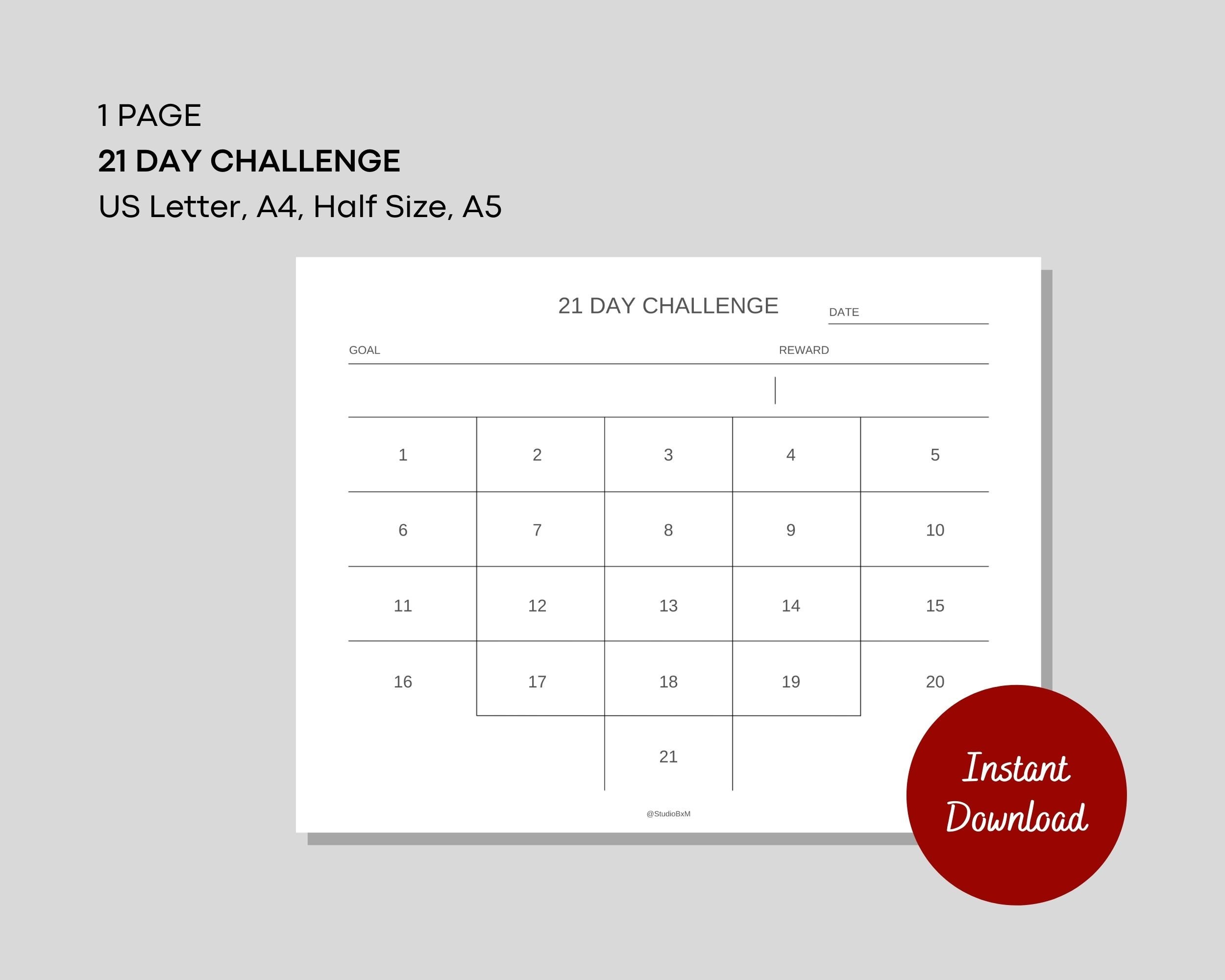 21 Day Challenge Printable Habit Tracker Daily Goal Tracker Routine ...