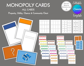 Monopoly Cards Editable, All Monopoly Cards, Property, Utility, Chance and Community Chest, Instant Download, Printable Digital Download