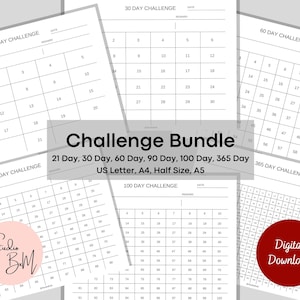 21 30 60 90 100 365 Day Challenge | Printable Habit Tracker | Daily Goal Tracker |Routine Chart | Instant Download| Letter,Half Letter,A4,A5