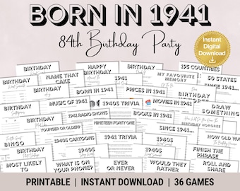 84th Birthday Party Games Bundle: Born in 1941 Trivia (Instant Download)