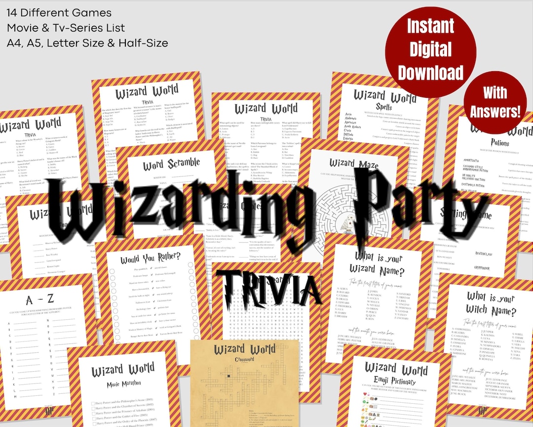 Harry Potter Trivia Printable Wizard Party Games HP Quiz Minimalist ...