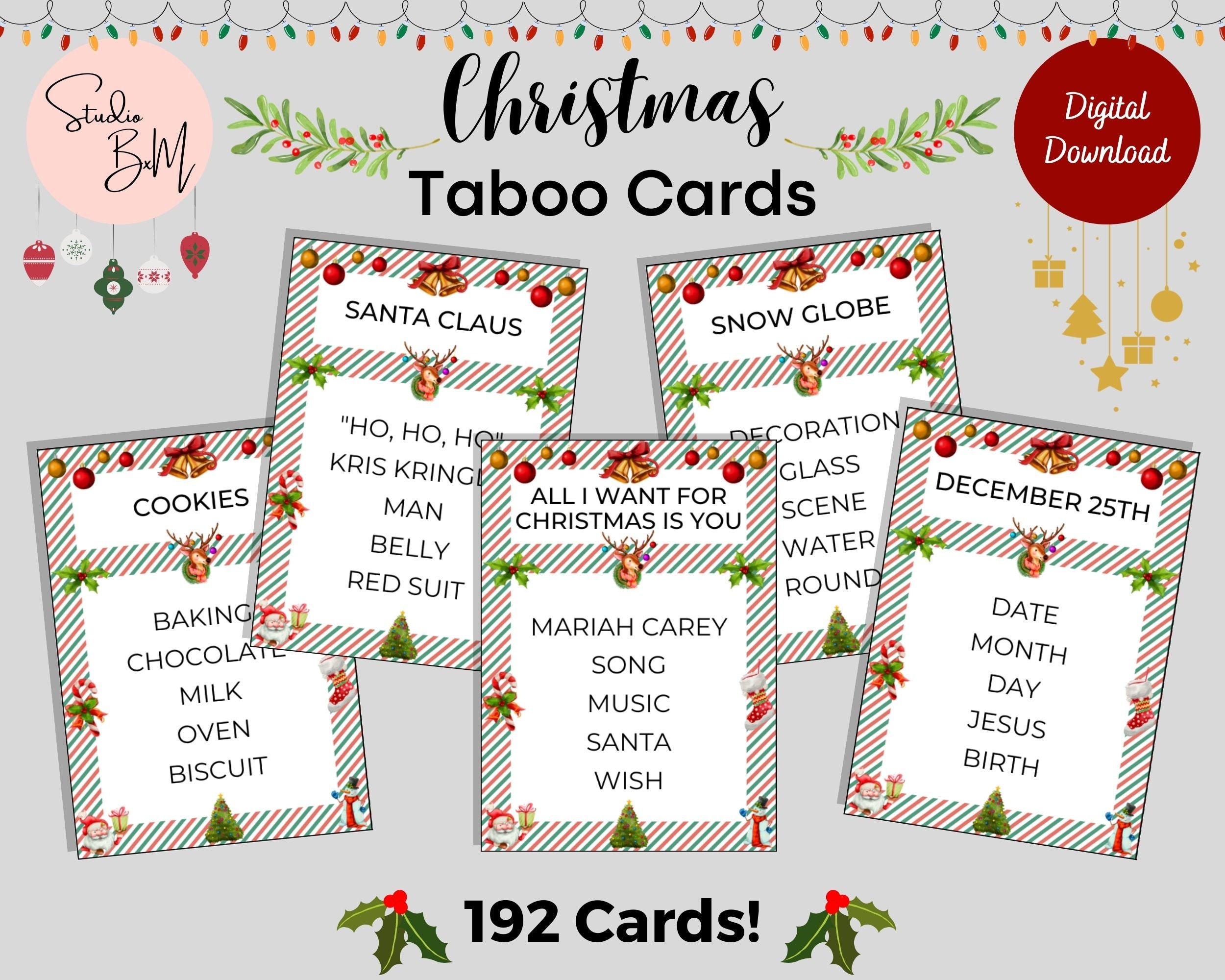 printable christmas taboo game: 192 holiday party cards (digital