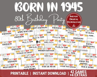80th Birthday Party Games, Born in 1945 Trivia (Instant Download)