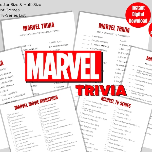 Marvel Trivia | Avengers Trivia Printable | Printable Marvel Quiz | Avengers Birthday Party | Game Bundle | Marvel Trivia Digital Download