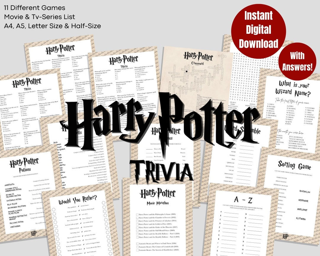 Harry Potter Trivia Printable Wizard Party Games HP Quiz Etsy