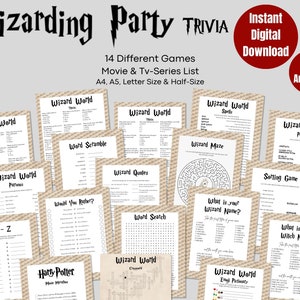 Harry Potter Trivia Printable Wizard Party Games HP Quiz Minimalist ...