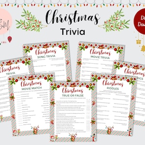 Weihnachten Trivia Spiel, 7 Weihnachten Trivia, Weihnachten Aktivitäten, Familienspiel, Spaß Urlaub Spiel, mit Antworten, Sofort Download