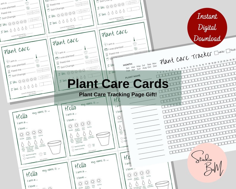 Plant Care Cards, Tags, Sheet, Printable Plant Care Journal, Digital Instant Download, Plant