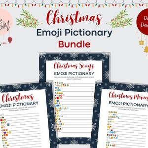 Weihnachten Emoji Pictionary Game Bundle, Lieblingslieder, Lieblingsfilme, Lieblings Dinge Spiel, Familienspiel für Weihnachten, Sofort Download