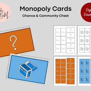 Cartes de monopole, chance et coffre de la communauté, jeu de monopole personnalisé, téléchargement numérique imprimable