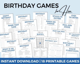 Birthday Games for Him: 18 Pack Party Bundle (PDF)