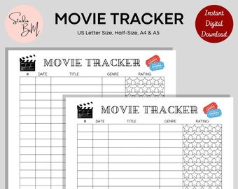 Minimalist Movie Tracker Printable: Movie List Template (Digital Download)
