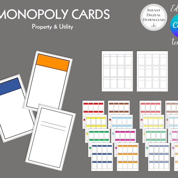 Monopoly Cards | Blank Monopoly Cards | Custom Monopoly Game | Digital Download | Property Cards | Instant Download