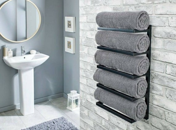Estantes de baño rústico toallero, toallero de pared de baño, toallero  negro montado en la pared, toalleros de baño, accesorios de baño -   España