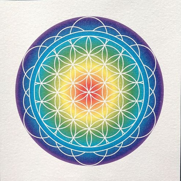 Linen cloth 30, coloured flower of life