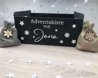 Adventskiste Filz personalisiert Design Flocken und Sterne