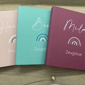 Zeugnisordner, Zeugnismappe A4 Leinenoptik personalisiert Design Regenbogen
