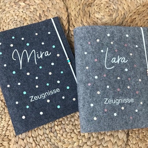 Zeugnishülle, Zeugnismappe A4 Filz personalisiert Design Konfetti