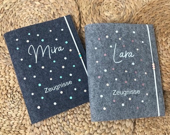 Zeugnishülle, Zeugnismappe A4 Filz personalisiert Design Konfetti