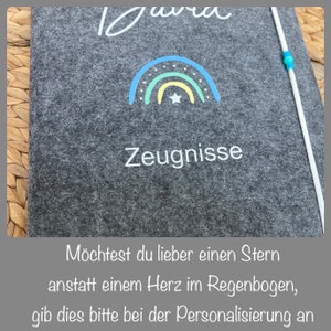 Zeugnishülle, Zeugnismappe A4 Filz personalisiert Design Regenbogen 画像 8