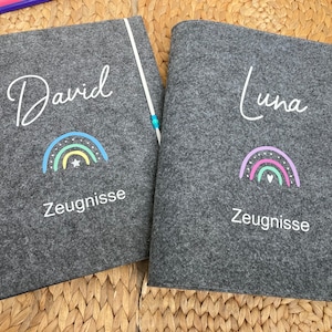 Zeugnishülle, Zeugnismappe A4 Filz personalisiert Design Regenbogen Bild 2