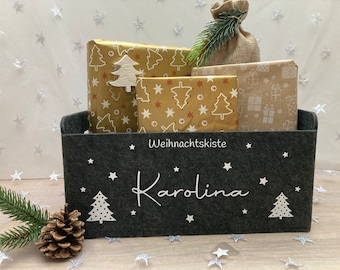 Weihnachtskiste Filz personalisiert Design Tannenbäumchen