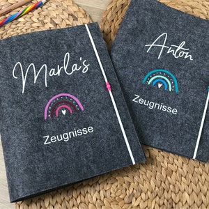 Zeugnishülle, Zeugnismappe A4 Filz personalisiert Design Regenbogen Bild 1