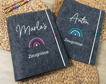 Zeugnishülle, Zeugnismappe A4 Filz personalisiert Design Regenbogen