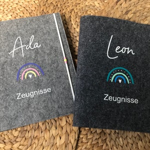 Zeugnishülle, Zeugnismappe A4 Filz personalisiert Design Regenbogen Bild 6