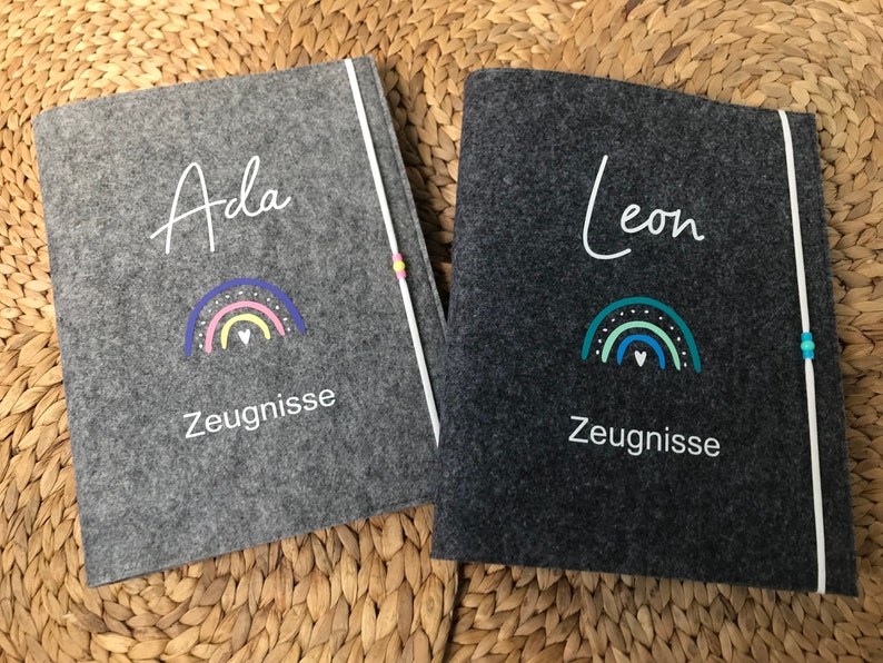 Zeugnishülle, Zeugnismappe A4 Filz personalisiert Design Regenbogen Bild 6