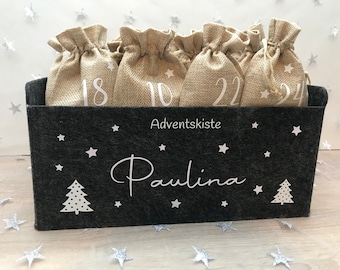 Adventskiste Filz personalisiert Design Tannenbäumchen