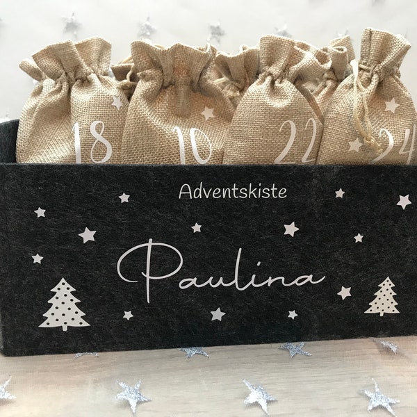 Adventskiste Filz personalisiert Design Tannenbäumchen