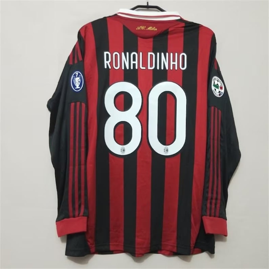 Retro Ronaldinho Jersey Ac Milan, Ronaldinho AC Milan Retro Long Sleeve Jersey Soccer Vintage