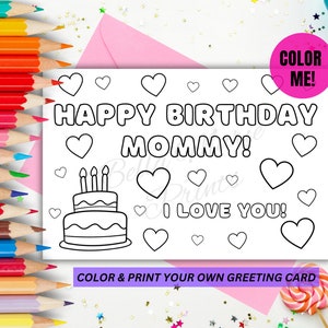 Cartão de aniversário para colorir da mãe, cartão de mãe das crianças, cartão de aniversário da mamãe para imprimir, cartão de felicitações para colorir, cartão de felicitações faça você mesmo