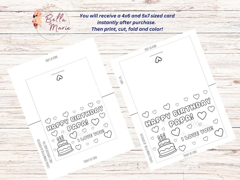 Papa Birthday Card, Printable Papa Card for Kids to Color, Coloring ...