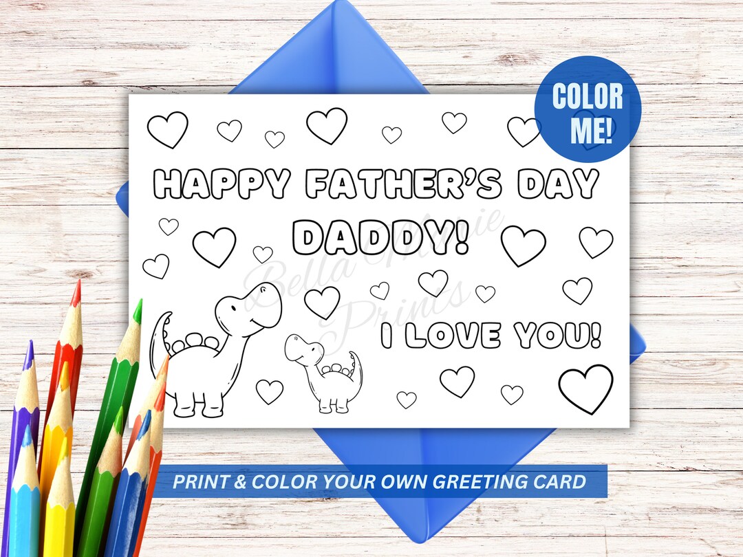 Printable Happy Father's Day Coloring Card, Dad Card From Kids, Father ...