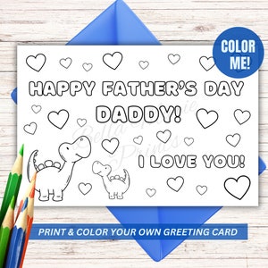 Cartão de Feliz Dia dos Pais para colorir, Cartão de pai para crianças, Cartão de Dia dos Pais para o papai, Cartão de felicitações para colorir, Cartão de felicitações faça você mesmo