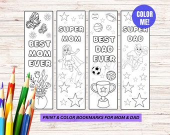 Segnalibri da colorare per mamma e papà da bambini, segnalibri stampabili, segnalibri per bambini, segnalibri da colorare per regali, artigianato per bambini per mamma e papà