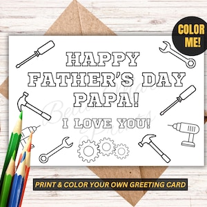 Cartão de Feliz Dia dos Pais para colorir, cartão do papai para crianças, cartão do Dia dos Pais para o papai, cartão de felicitações para colorir, cartão de felicitações faça você mesmo